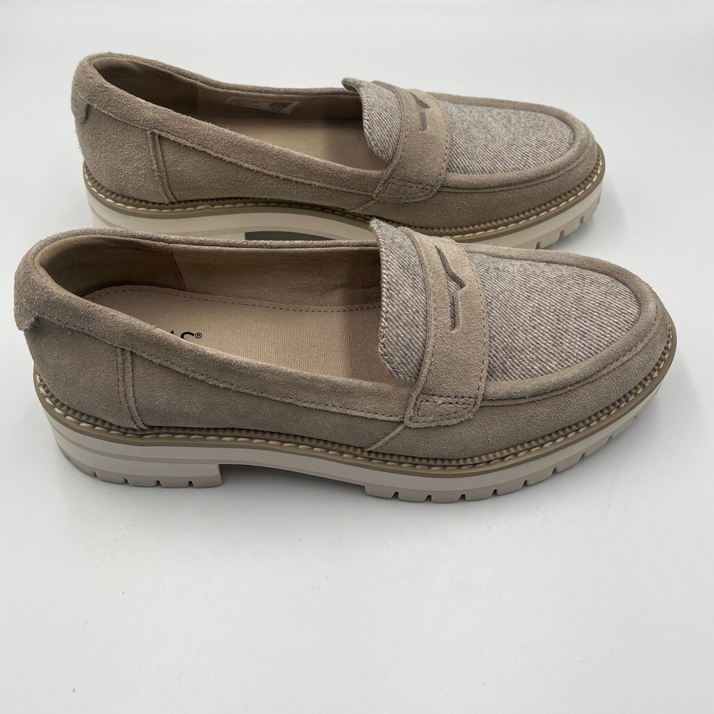 TOMS Suede Penny Loafers Women's 6.5 Taupe Lug Sole Platform Shoes - Picture 2 of 12